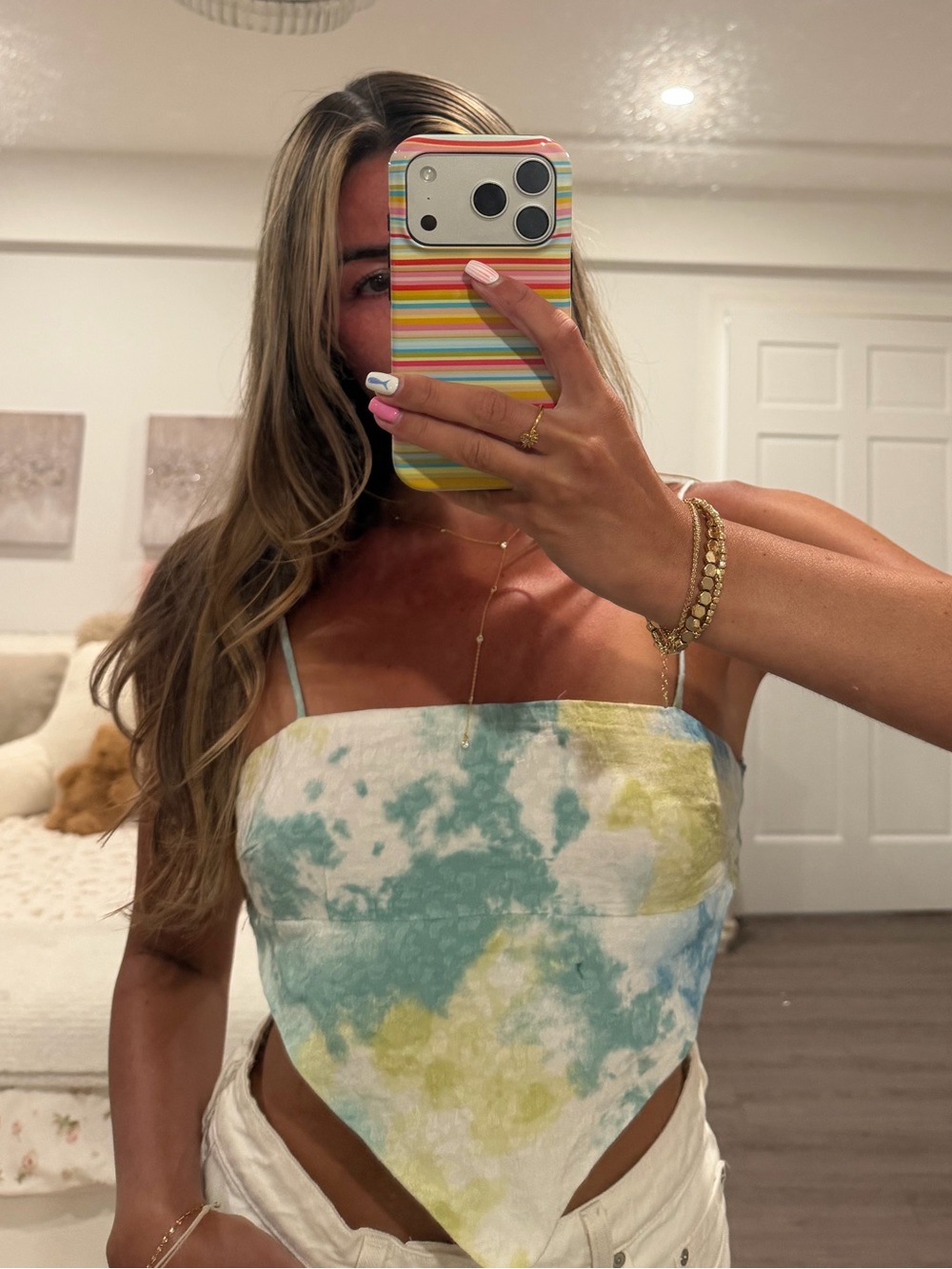 Tie-Dye Crop Top in Green, Yellow & Blue